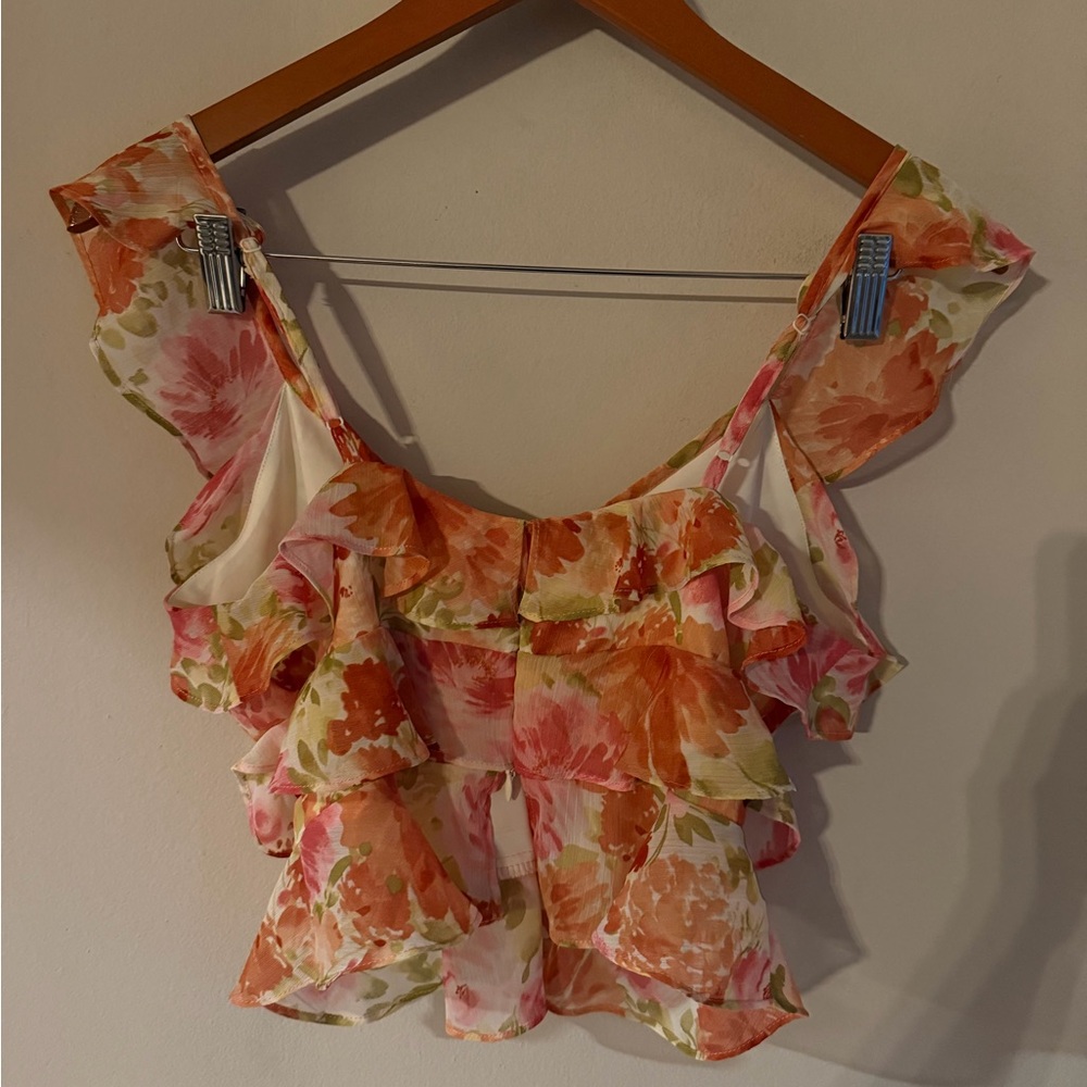 ILLA ILLA Floral Ruffle Blouse and matching skirt  - Pink and‎ Orange